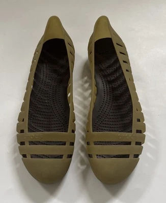 Crocs Ballet Flats Adrina II Jelly Slits Slots Stripes Green Womens Size 10 - Image 1 of 4