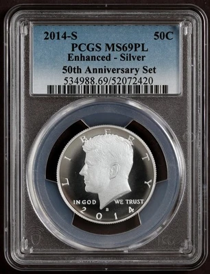 2014-S PCGS MS69PL John F Kennedy JFK 50th Enhanced Silver 50C MS 69 PL - Image 1 of 2