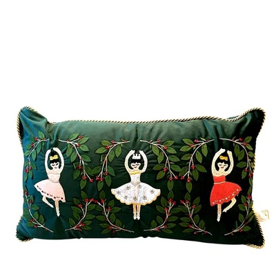 Nutcracker Embroidered Green Velvet Christmas Pillow 14x24 Winter Holiday NEW - Image 1 of 4