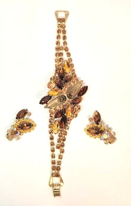 VTG Juliana Bracelet Topaz Brown Rhinestones Molded Art Glass Givre Cabs READ - Bild 1 von 21