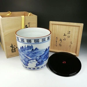 Vaso acqua blu bianco porcellana paesaggio Mitsuru Tezuka Soya Hisada F/S FEDEX - Foto 1 di 21