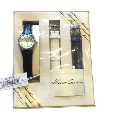 Kenneth Cole Quadrante Blu 3 PC Set Bianco, Nero, Pelle Fascia Orologio KC6049 - Immagine 1 di 3