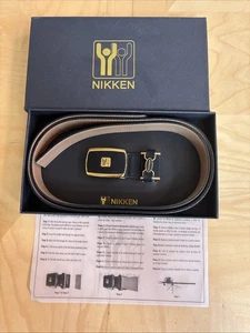 Vintage Nikken Gürtel schwarz #1486 mit goldfarbenen Akzenten Schnalle - Bild 1 von 3