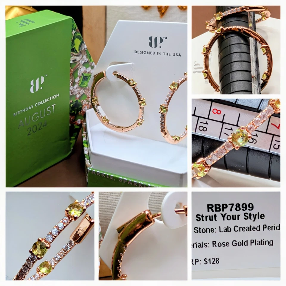 Bomb Party August Birthday Strut Your Style LC Peridot On Rose Gold Hoops - Image 1 of 1