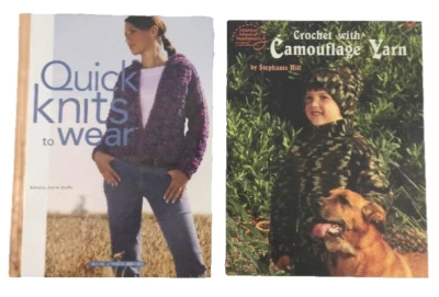 Lot of 2 Hand Knitting Books Quick Knits to Wear Crochet With Camouflage Yarn - Image 1 of 4