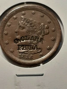 1855  COUNTER STAMPED HALF CENT   G. CLARK PHILA   RARE - Picture 1 of 4