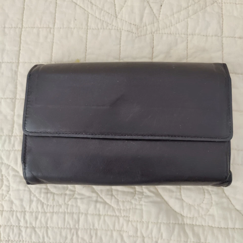 Cartera chequera de cuero de vaca negra Princesa Gardner Hunter, porta monedas Foto 1 de 4