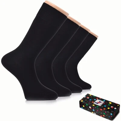 Calcetines de vestir de bambú para hombre Hugh Ugoli punta sin costuras y finos, 4 pares, talla: 8-12 Foto 1 de 4
