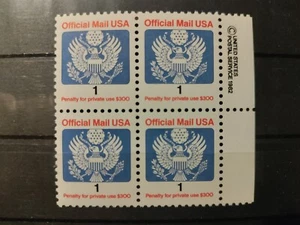 1982 US Official Mail Stamps(block of 4),MNH,OG - Picture 1 of 1