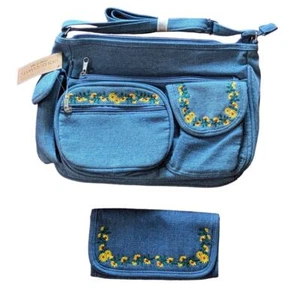 Gold Coast Blue Denim Gänseblümchen Boho Umhängetasche - Bild 1 von 8