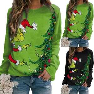 AU Women Long Sleeve Sweatshirt The Grinch's Print Pullover Xmas Jumper Tops AU - Picture 1 of 7