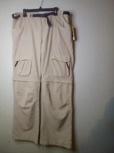 Magellan Sportswear Cargo Pants Women 14 Convertible Pockets Belt UPF 30+ Tan - Picture 1 of 16