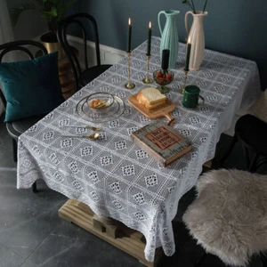 White Lace Crochet Tablecloth Wedding Party Rectangle Table Cloth Cover Kitchen - Picture 1 of 19