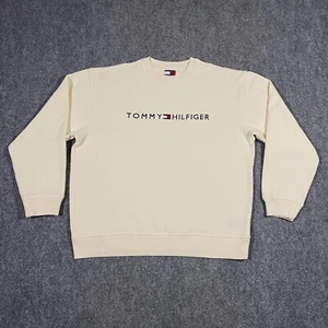 VINTAGE Tommy Hilfiger Spell Out Sweatshirt Adult Medium M Oversized Beige Cream - Picture 1 of 24