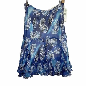 Lauren Ralph Lauren Womens Skirt 100% Silk Paisley Blue White Ruffle Size M NWT - Picture 1 of 7