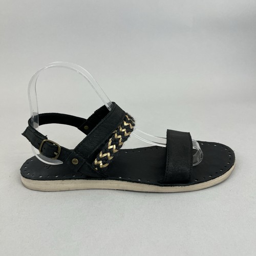 Sandali UGG Elin in pelle nera piatti romani vacanze estive scarpe boho US9 UK7 5