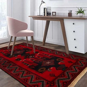 Alfombra roja tribal hecha a mano tradicional afgana oriental de lana hecha a mano 2'8x4'7 R19760 - Imagen 1 de 7