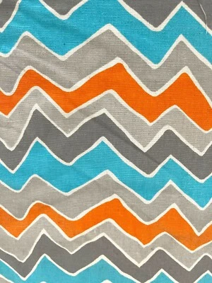 Chevron Print Heavy Cotton Fabric Gray Blue Orange White 37” x 45” - Image 1 of 4