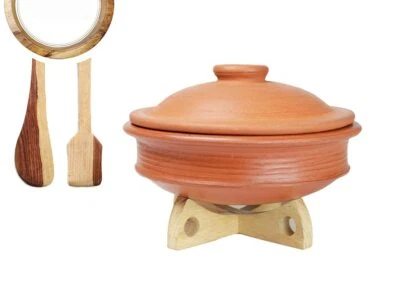 Terracotta Clay Pottery Mud Pot Earthen Handi Cooking Serving With Lid Red 3 L - Image 1 of 3