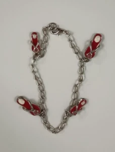 Flip Flop Charm Bracelet Silver Tone 4 Red Sandals 6.5" 10.6g - Picture 1 of 3