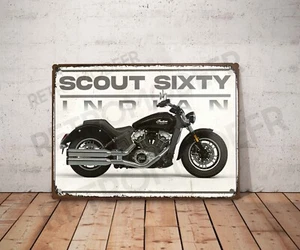 Plaque métal vintage Indian Scout Sixty Enseigne Garage Décoration moto Déco - Picture 1 of 3