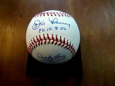 DON LARSEN ANDY CAREY (3RD BASE) PG 10-8-56 YANKEES SIGNED AUTO OML BASEBALL JSA - Image 1 of 4
