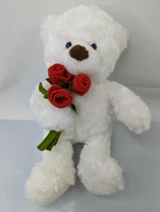 Hallmark White Bear Plush 10 Inch Red Roses Mothers Day Valentines Stuffed - Picture 1 of 7