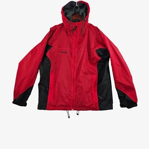 Columbia Mens Full Zip Jacket Windbreaker Hoodie Vented Red Black Large - FLAW - Picture 1 of 12