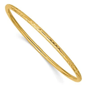 14k Yellow Gold Polished Diamond-Cut Slip-on Bangle Bracelet - Picture 1 of 7