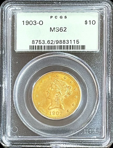 1903 O GOLD US LIBERTY HEAD $10 DOLLAR EAGLE COIN PCGS MINT STATE 62 OGH Cover