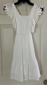 Chelsea & Violet Girls White Seersucker/PomPom Ruffle Sun Dress Size Medium - Picture 1 of 15
