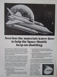 7/1973 PUB AVCO SYSTEMS SPACE SHUTTLE THERMISCHER SCHUTZ ORIGINAL ANZEIGE - Bild 1 von 1
