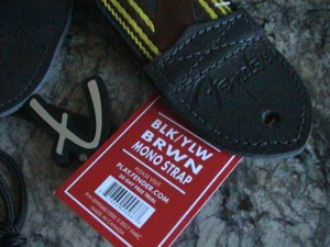 FENDER LOGO BLACK/YLW/BRWN 2" MONOGRAMMED GUITAR STRAP 0990681000 MADE IN CANADA - Picture 1 of 3