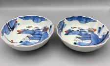 Beautiful Pair Japanese Meiji Imari Hand Painted Porcelain Scalloped Edge Bowls