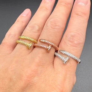 New Gold Nail Ring with Cubic Zirconia's Gold Plate Adjustable Size - Picture 1 of 37