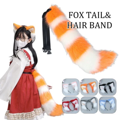 Cute Faux Fox Fur Ear Headband Fluffy Long Tail Animal Cosplay Costume Props New - Image 1 of 4