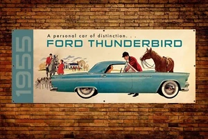 Ford Thunderbird 1955 concesionario publicidad garaje banner 5'x2' hecho en EE. UU. - Imagen 1 de 1