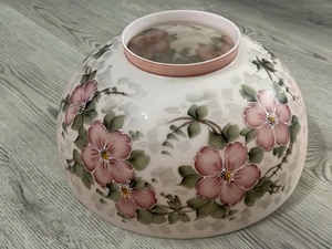 Antike Glaskuppel 14" handbemalt rosa Blumen GWTW hängend Bibliothek Schirm NEU - Bild 1 von 8