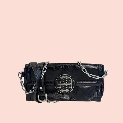 TORY BURCH Miller Black Luxury Designer Logo Patent Leather Crossbody Bag Purse - Image 1 of 4