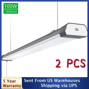 2P 100W Utility LED Shop Light Plug in High Bay Ceiling Commercial Light Fixture - Picture 1 of 10
