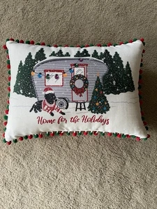 AT HOME Brand Home For The Holidays Pillow Country Theme 19X13” Ball Fringe EUC - Picture 1 of 4