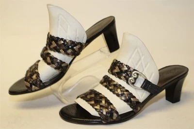 Brighton Tress Braided Dark Leather Heeled Sandals Womens Size 7 M Slip On Shoes - Image 1 of 4