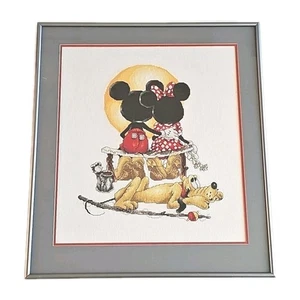 Disney Mickey Minnie Puppy Love Completed Framed Cross Stitch Art 18.5" X 20.5" - Picture 1 of 9