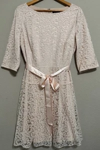 TAHARI Formal Dress 14 Fairy Arthur S. Levine Peach Sparkly Lace Overlay A-Line - Picture 1 of 11