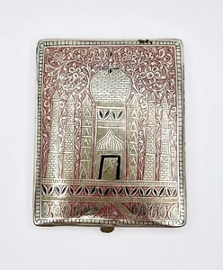 ANTIKES INDISCHES EMAILLIERTES VERSILBERTES ZIGARETTENETUI UM 1920 MOSCHEE / TEMPEL - Bild 1 von 5