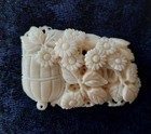 Large Antique Hand-Carved Bone Floral Basket Plaque, Edwardian Style 65mm