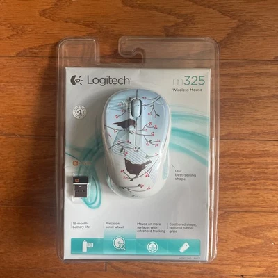 NEW Logitech Blue & White Red Birds & Berries M325 Wireless Mouse #910-003682 - Image 1 of 4