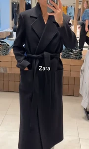 ZARA BNWT 2025. BLACK WOOL BLEND LONG COAT LAPEL COLLAR. 8493/754/800 - Picture 1 of 11