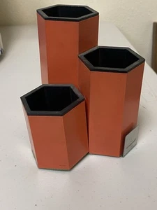 Vtg MCM Orange Desk Caddy Pencil Organizer Pencil Holder Mod 1970s Space Age - Picture 1 of 9
