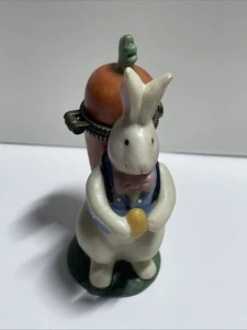 Sandi Gore  Evans Easter Bunny w/Carrot Backpack Hinged Trinket Box - Picture 1 of 8